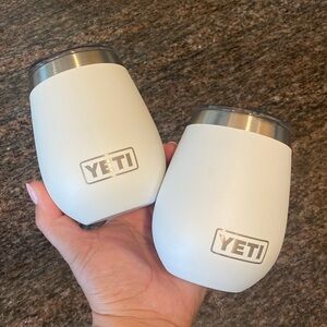 2 white yeti wine tumblers